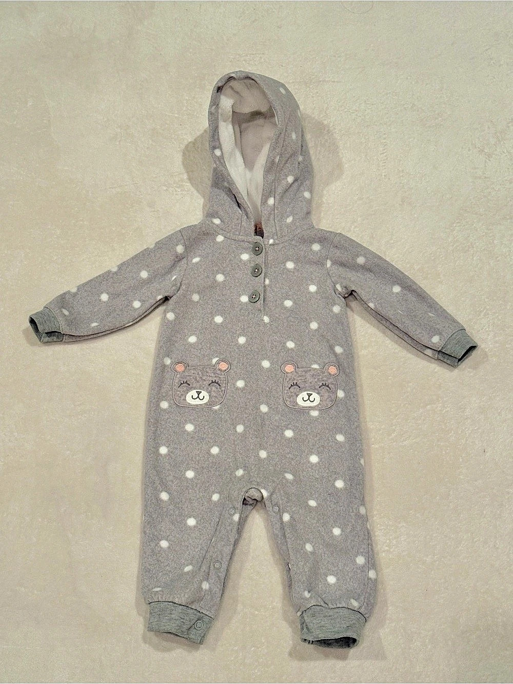 6 months Carter's Polka Dot Hooded fleece jumpsuit